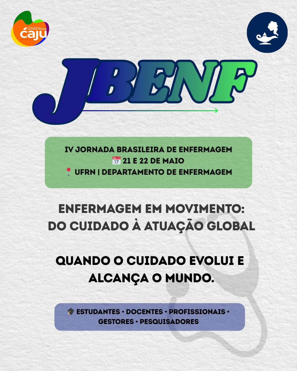 IV Jornada Brasileira de Enfermagem- JBENF (Edi��o internacional). Enfermagem em movimento: do cuidado � atua��o global.